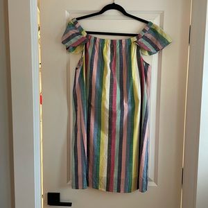 Multi Colored J Crew off the shoulder linen dress